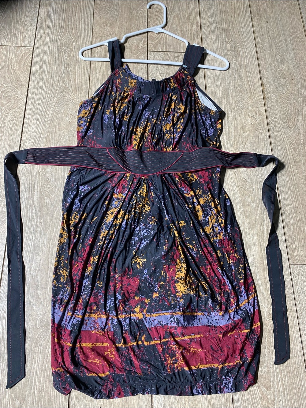 BCBGMAXAZRIA Abstract Paint Splatter Halter Mini Dress with Waist Tie